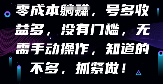 零成本全自动,号多收益多,没有门槛,无需手动-静昭俊轻创站