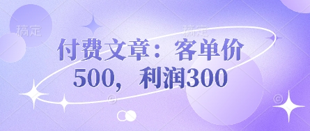 付费文章:客单价500,利润300-静昭俊轻创站