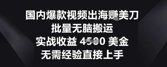 国内爆款视频出海挣美刀，批量无脑搬运，实战收益4.5k，无需经验直接上手-静昭俊轻创站