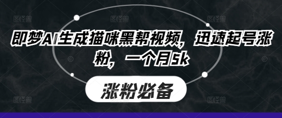 即梦AI生成猫咪黑帮视频，迅速起号涨粉，一个月5k-静昭俊轻创站