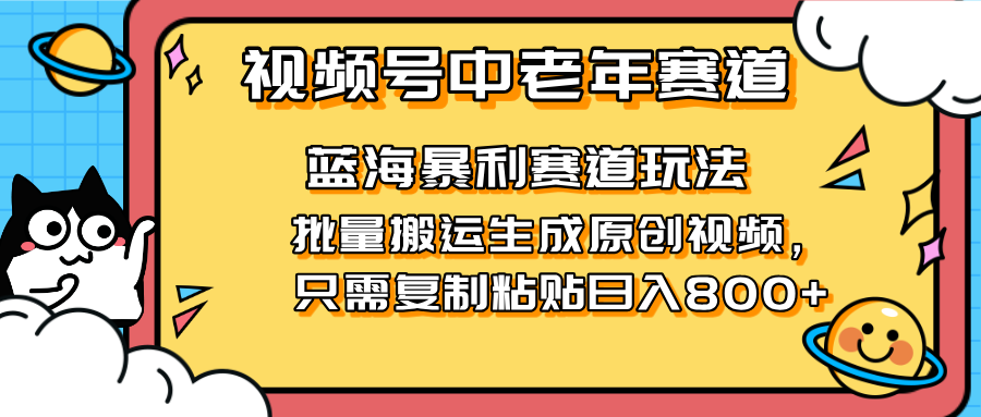 （14314期）2025视频号中老年短视频蓝海暴利风口！复制粘贴搬运视频单日赚800+，无...-静昭俊轻创站