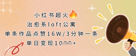 小红书超火的治愈系loft公寓，单条作品点赞16W，3分钟一条，单日变现数张-静昭俊轻创站